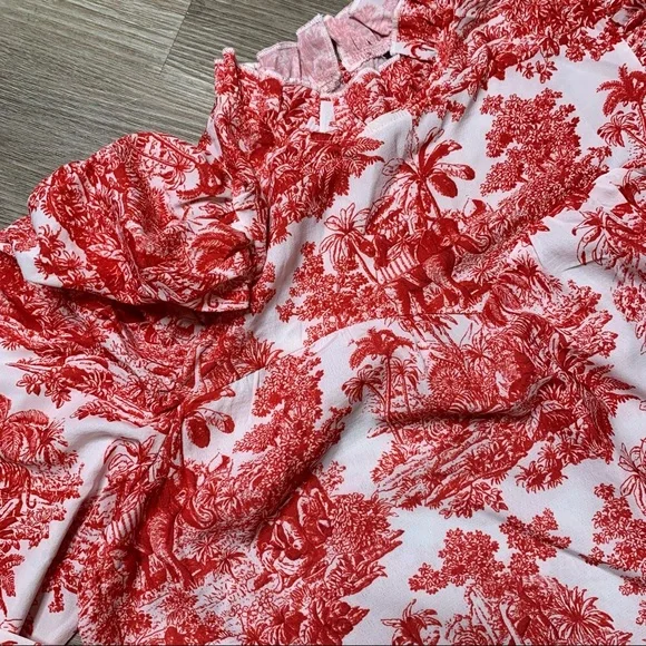 💢SOLD💢 SHEIN Frill Neck Puff Sleeve Landscape Print Belted Dress - Picture 3 of 8